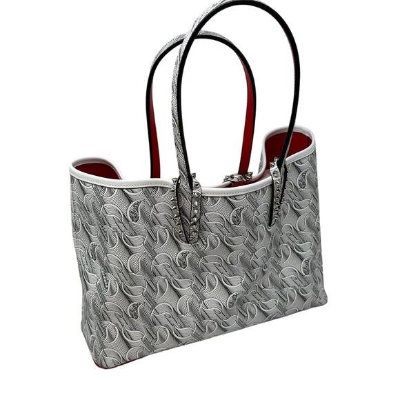 Christian Louboutin Handbags - Christian Louboutin Cabata Tote Bag Purse Toile Studded Spike White Black Pouch